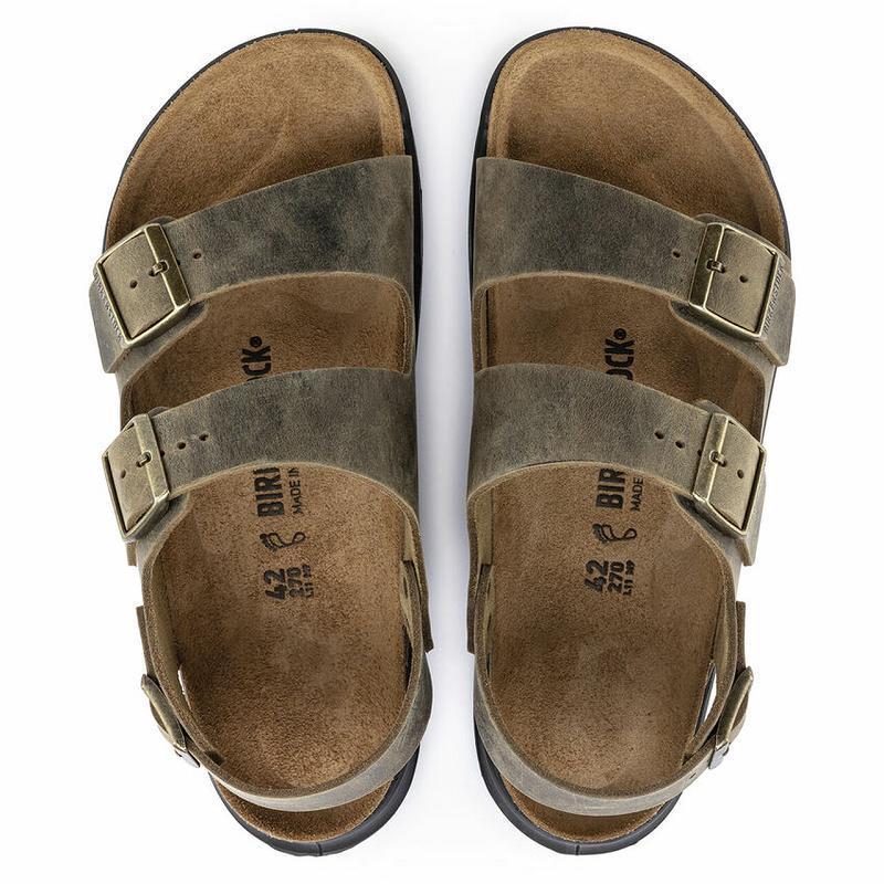 Birkenstock Milano Rugged Oiled Læder Sandaler Dame Khaki | DK 350QMA